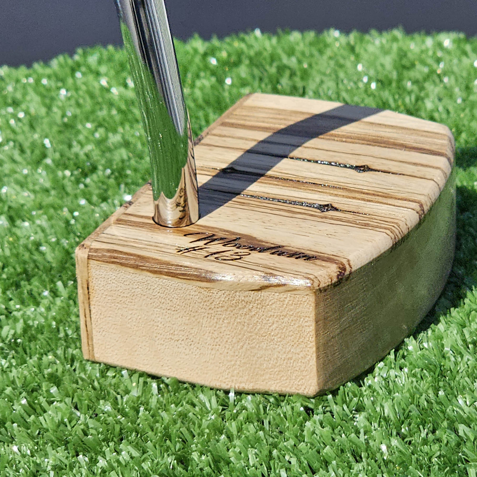 Zebrawood top and faceplate putter with Hard Maple body