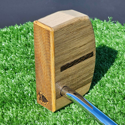 Black Limba and Hard Red Oak putter with clean line top alignment feature