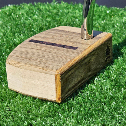 Black Limba and Hard Red Oak putter with clean line top alignment feature