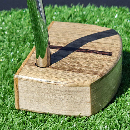 Black Limba and Hard Red Oak putter with clean line top alignment feature