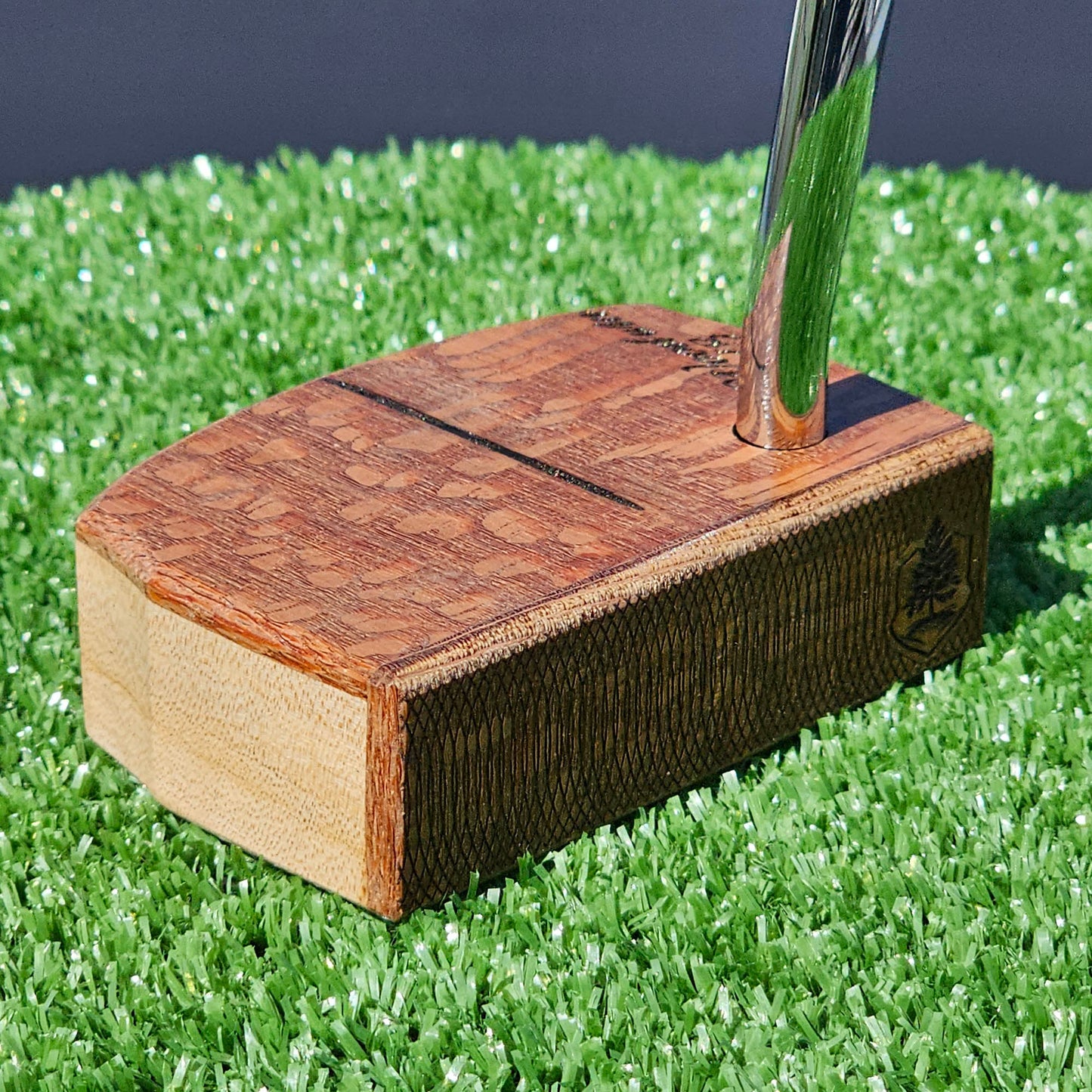 Lacewood top and faceplate putter with charactered Maple body