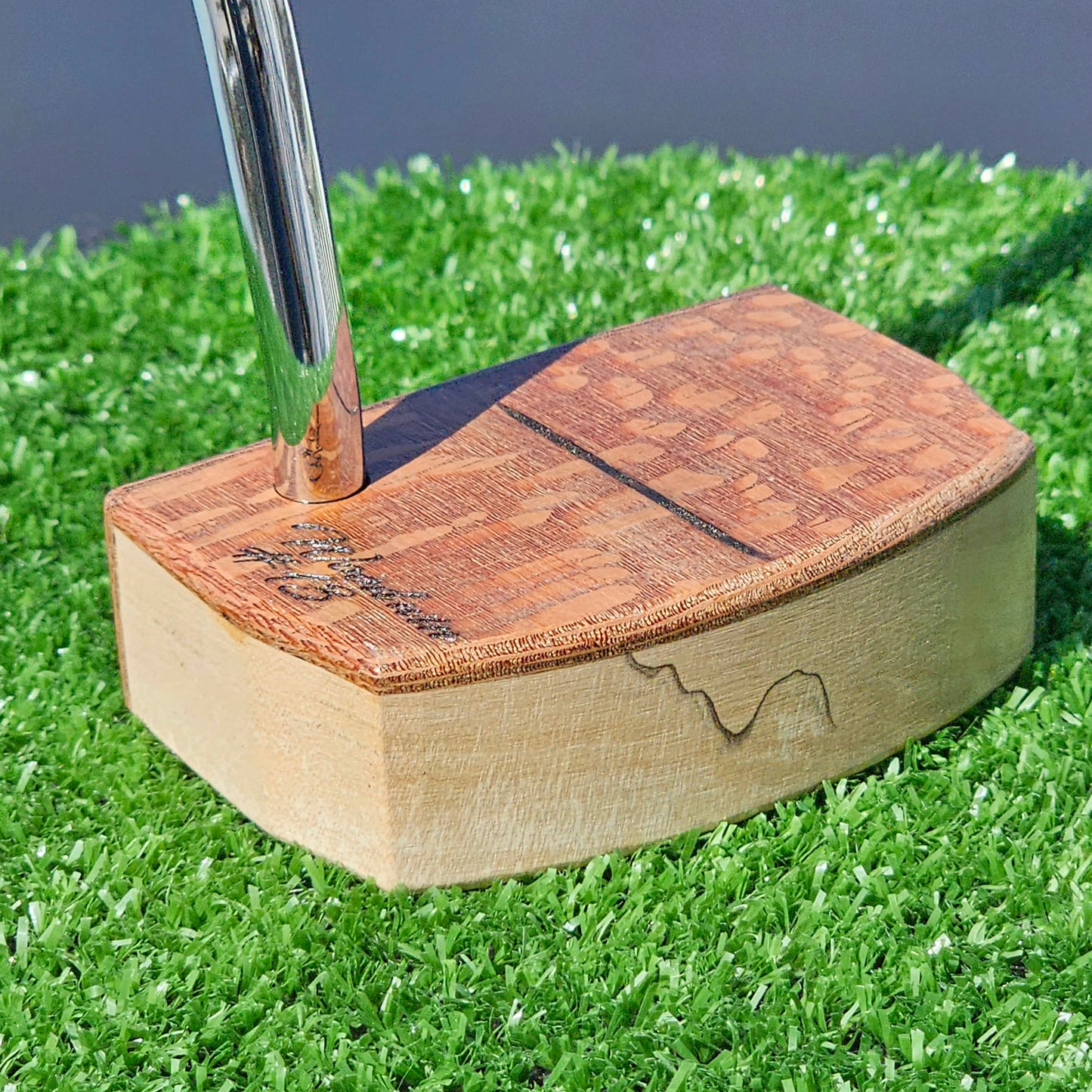 Lacewood top and faceplate putter with charactered Maple body