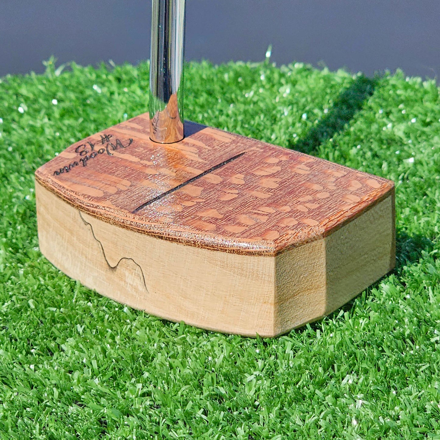 Lacewood top and faceplate putter with charactered Maple body