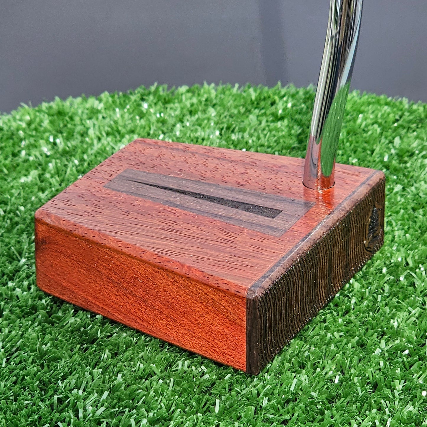 Bloodwood putter with Bubinga faceplate and inlay - Timberwolf style wood putter