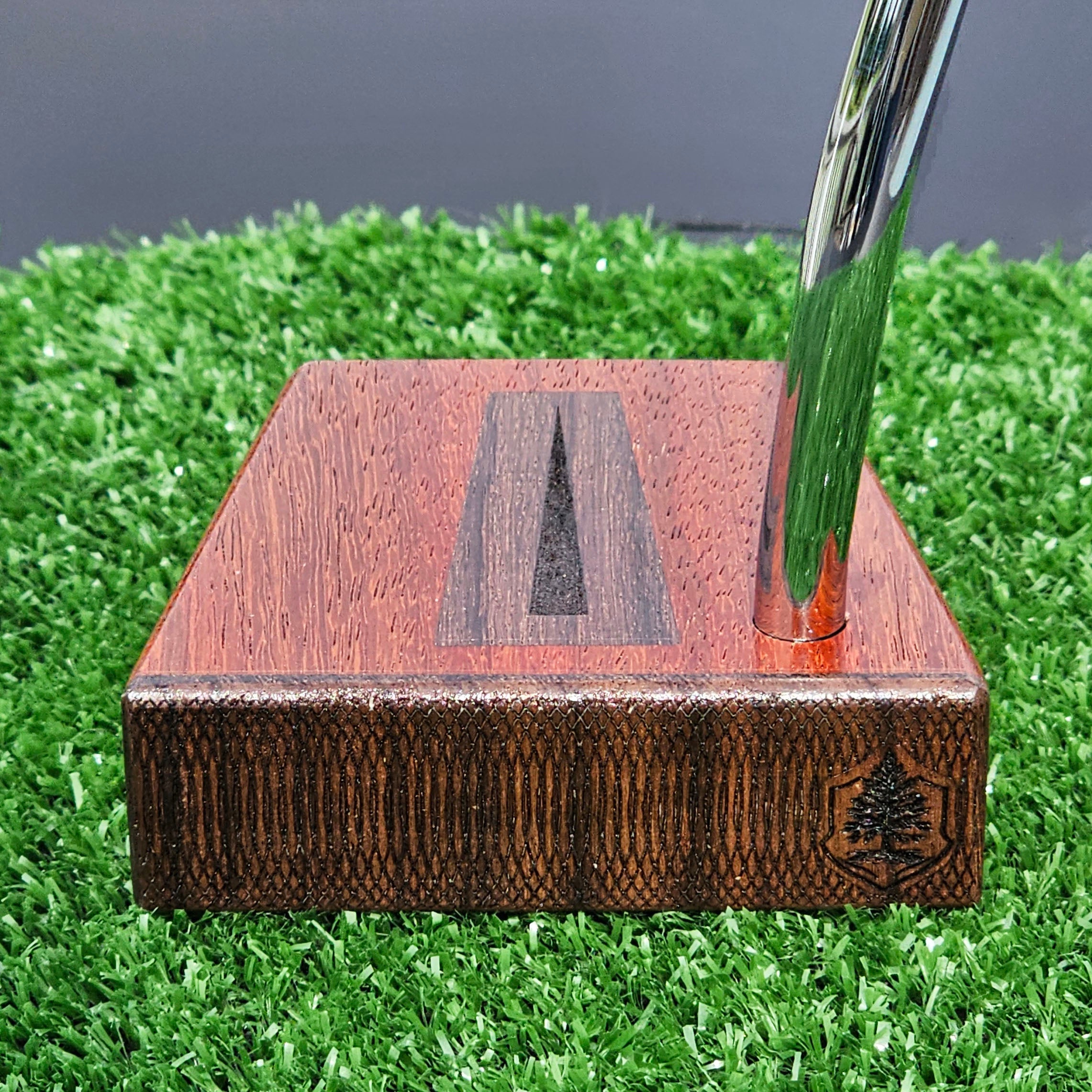 Bloodwood putter with Bubinga faceplate and inlay - Timberwolf style wood putter