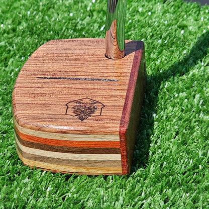 Padauk and Babinga wood putter with many layered exotic wood body