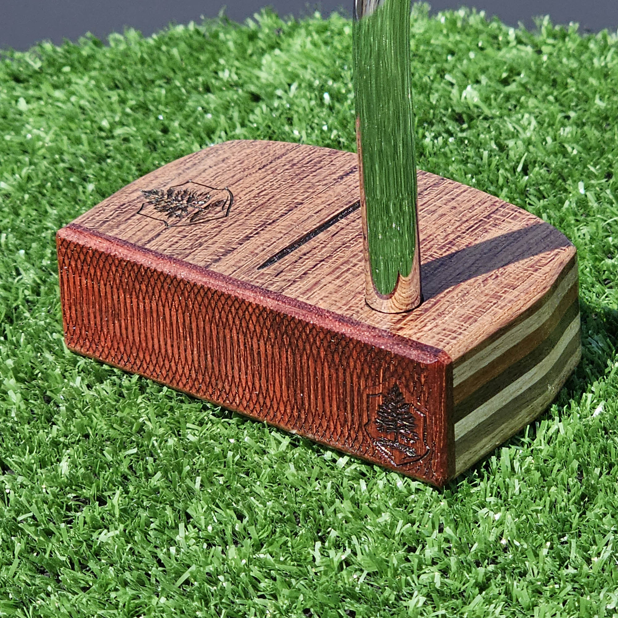 Padauk and Babinga wood putter with many layered exotic wood body