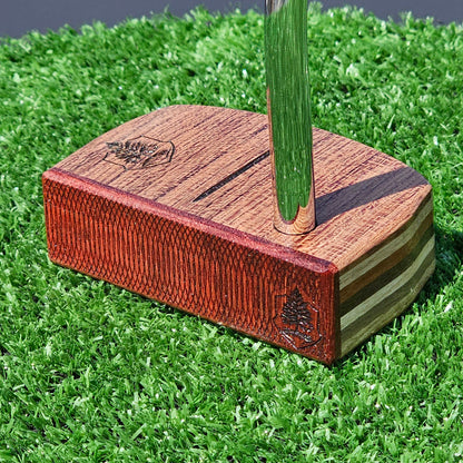 Padauk and Babinga wood putter with many layered exotic wood body