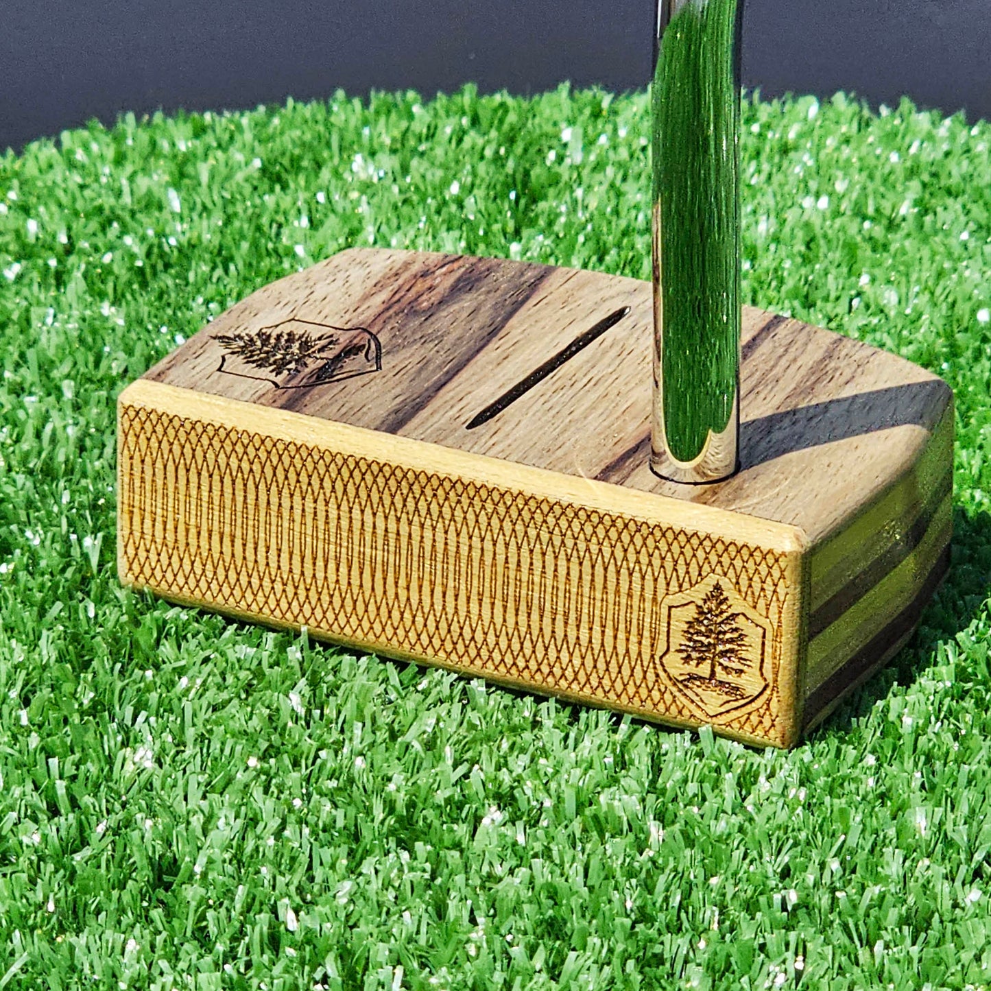 Black Limba Zebrawood and yellow and red exotic layered body putter