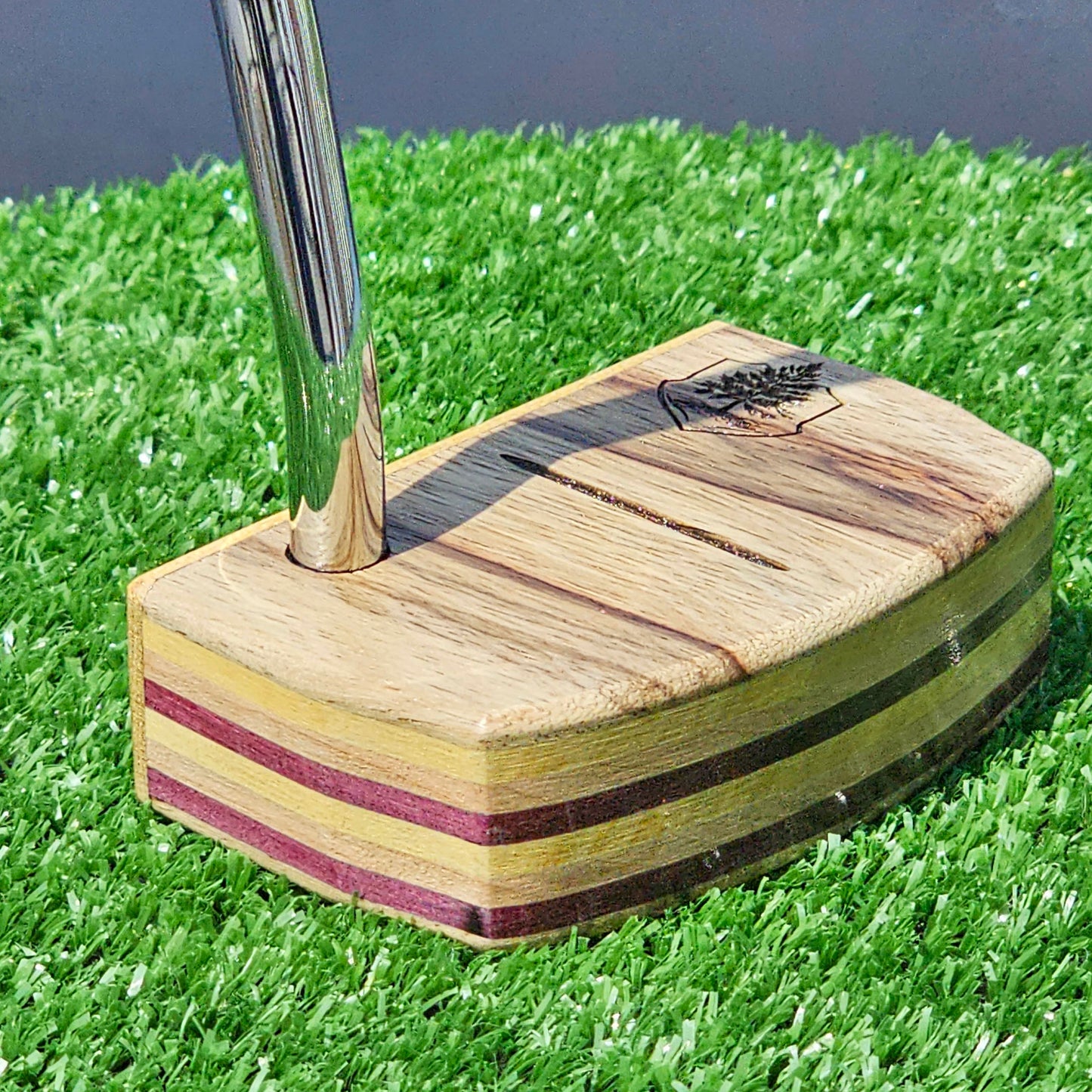 Black Limba Zebrawood and yellow and red exotic layered body putter