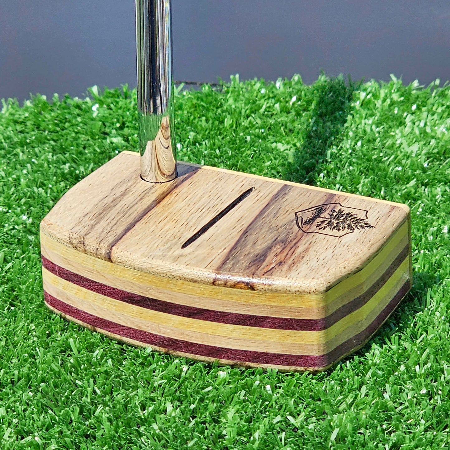 Black Limba Zebrawood and yellow and red exotic layered body putter