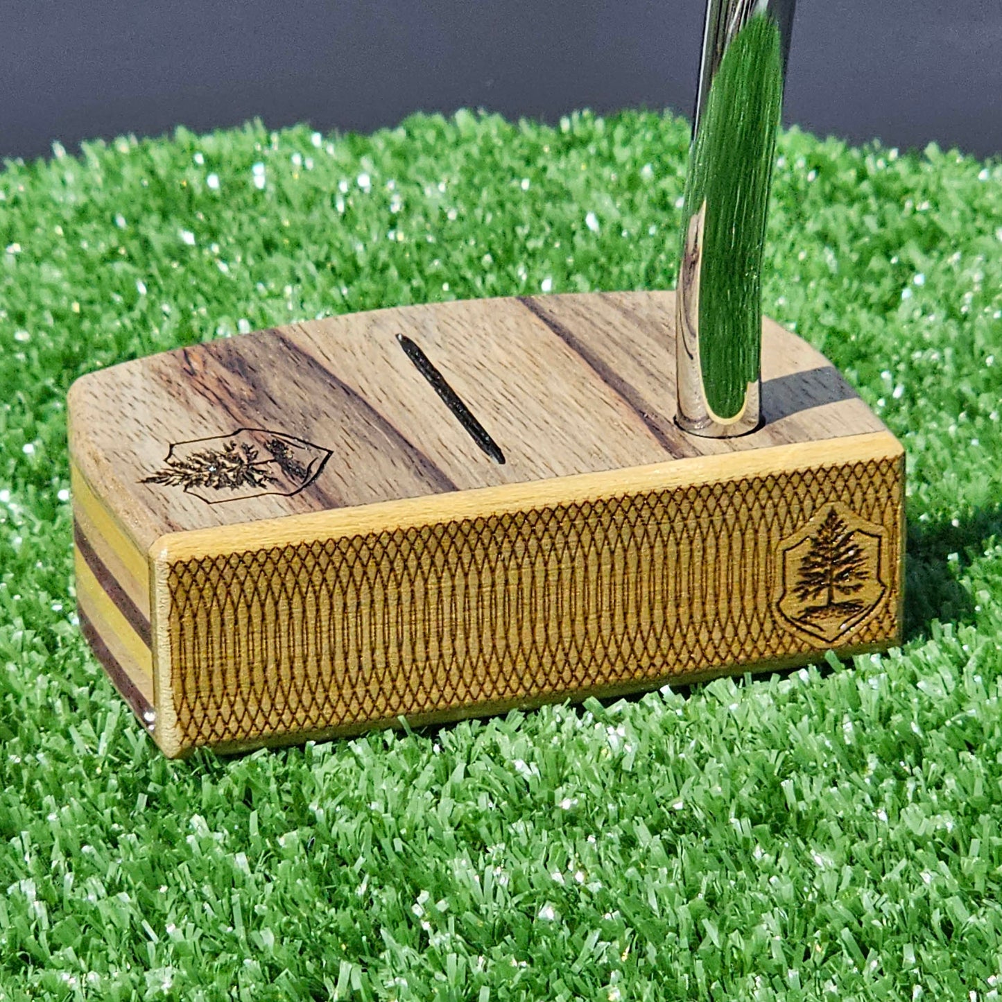 Black Limba Zebrawood and yellow and red exotic layered body putter