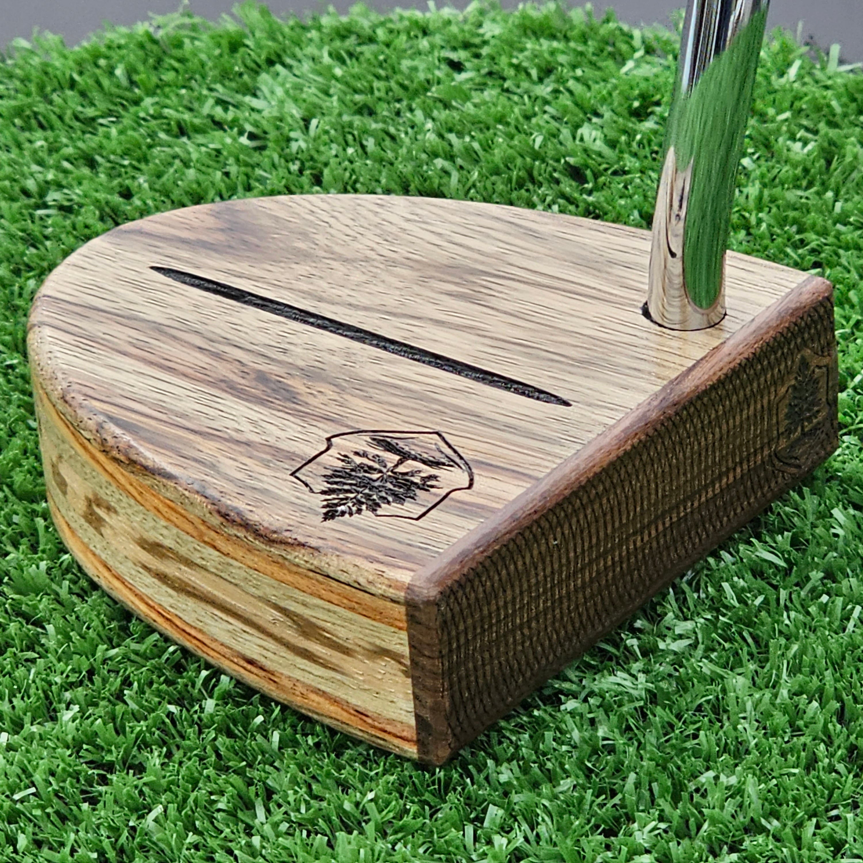 Black Limba exotic wood putter with Rosewood face and layered body