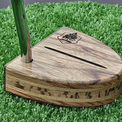 Black Limba exotic wood putter with Rosewood face and layered body