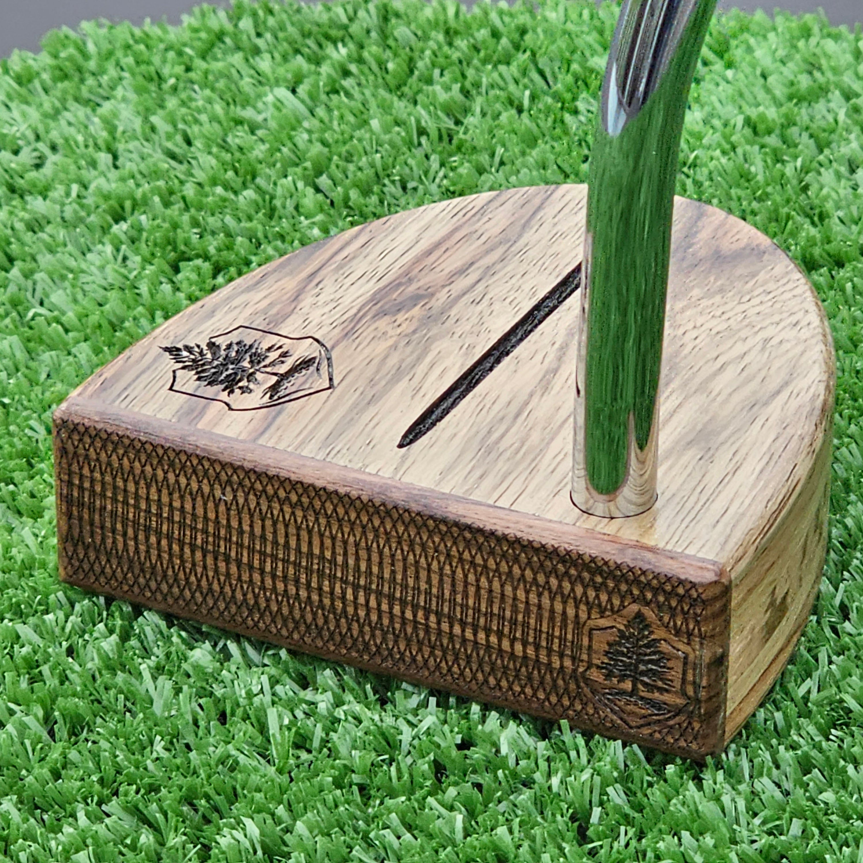 Black Limba exotic wood putter with Rosewood face and layered body