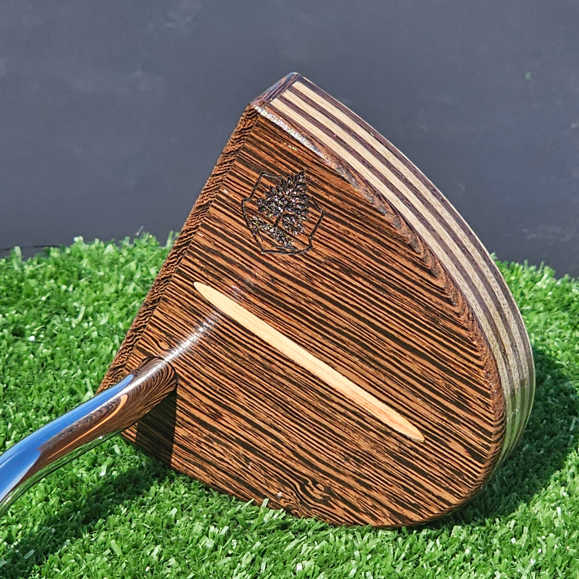 Wenge exotic wood Woodford putter with inlay and layered white limba body