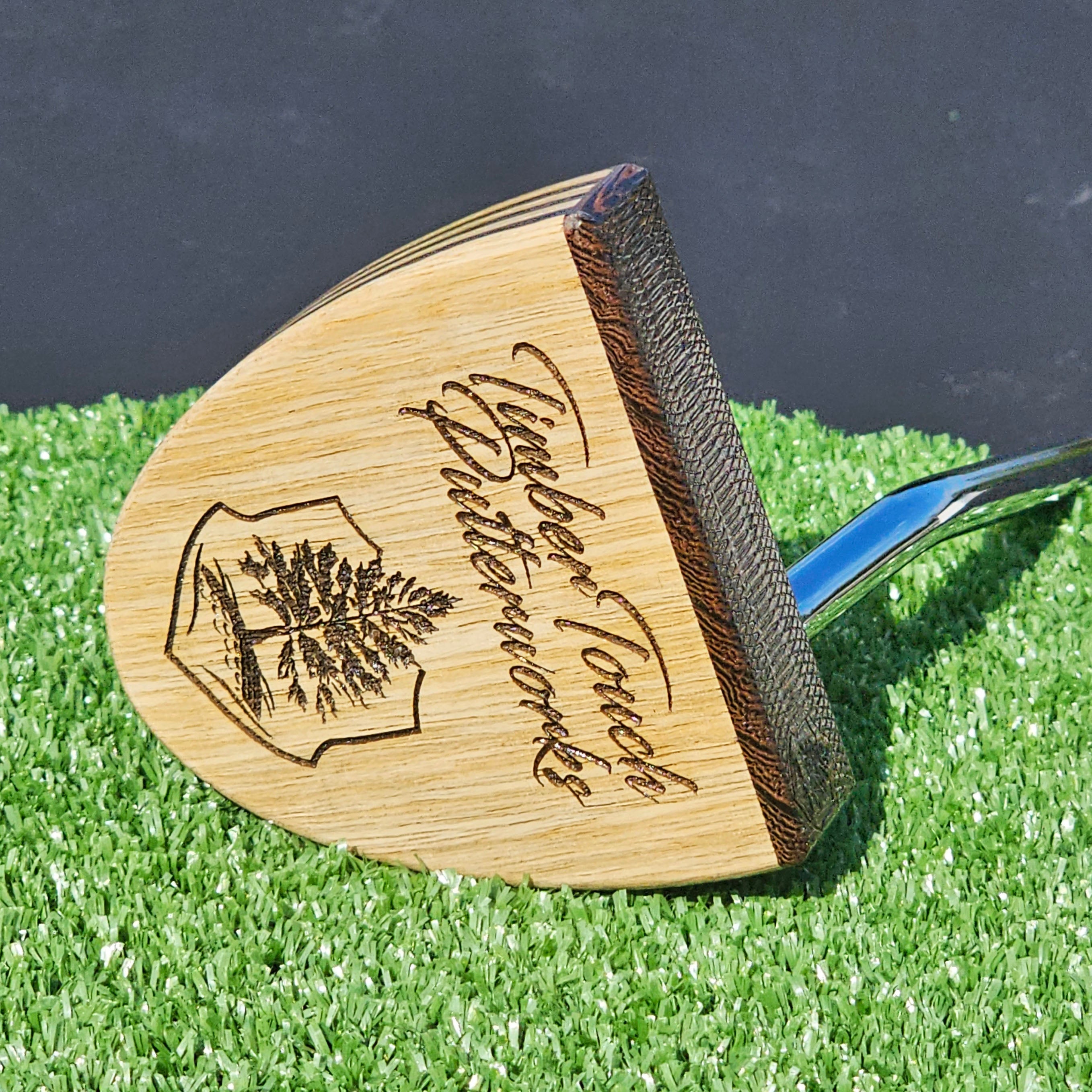 Wenge exotic wood Woodford putter with inlay and layered white limba body