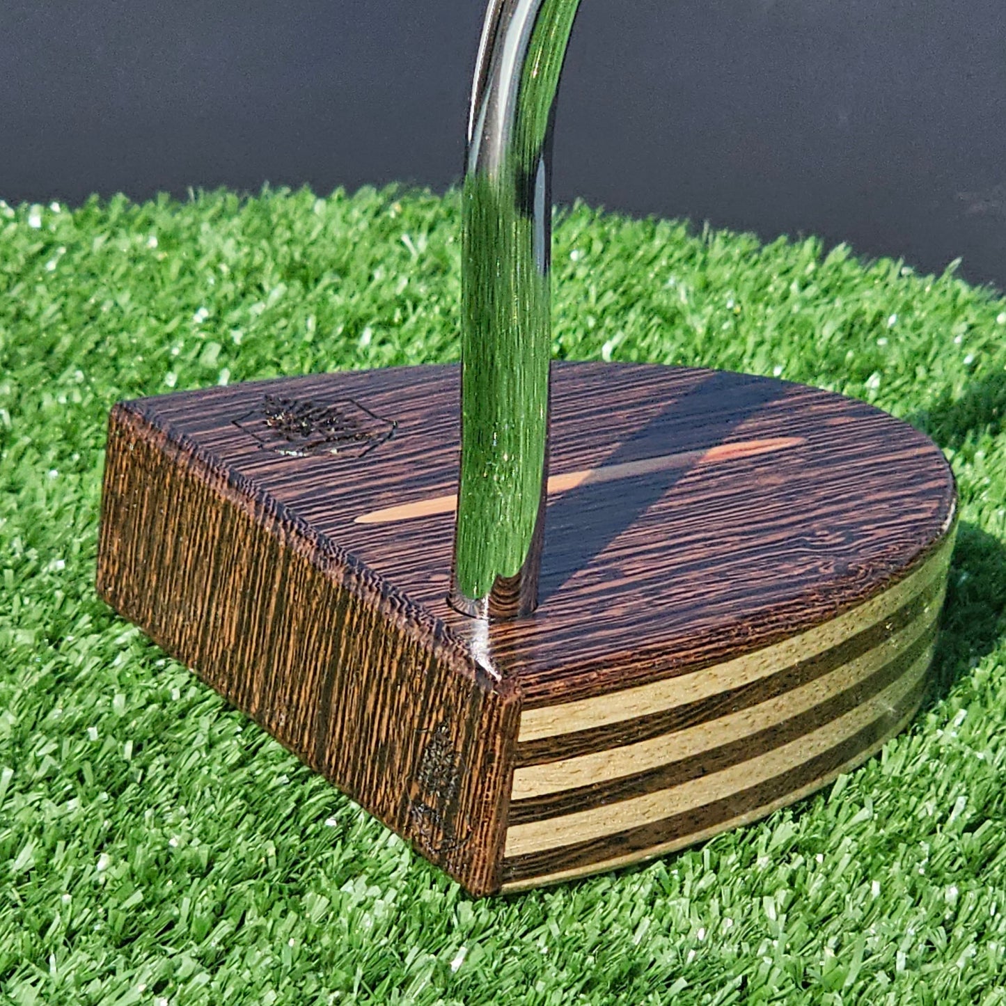 Wenge exotic wood Woodford putter with inlay and layered white limba body