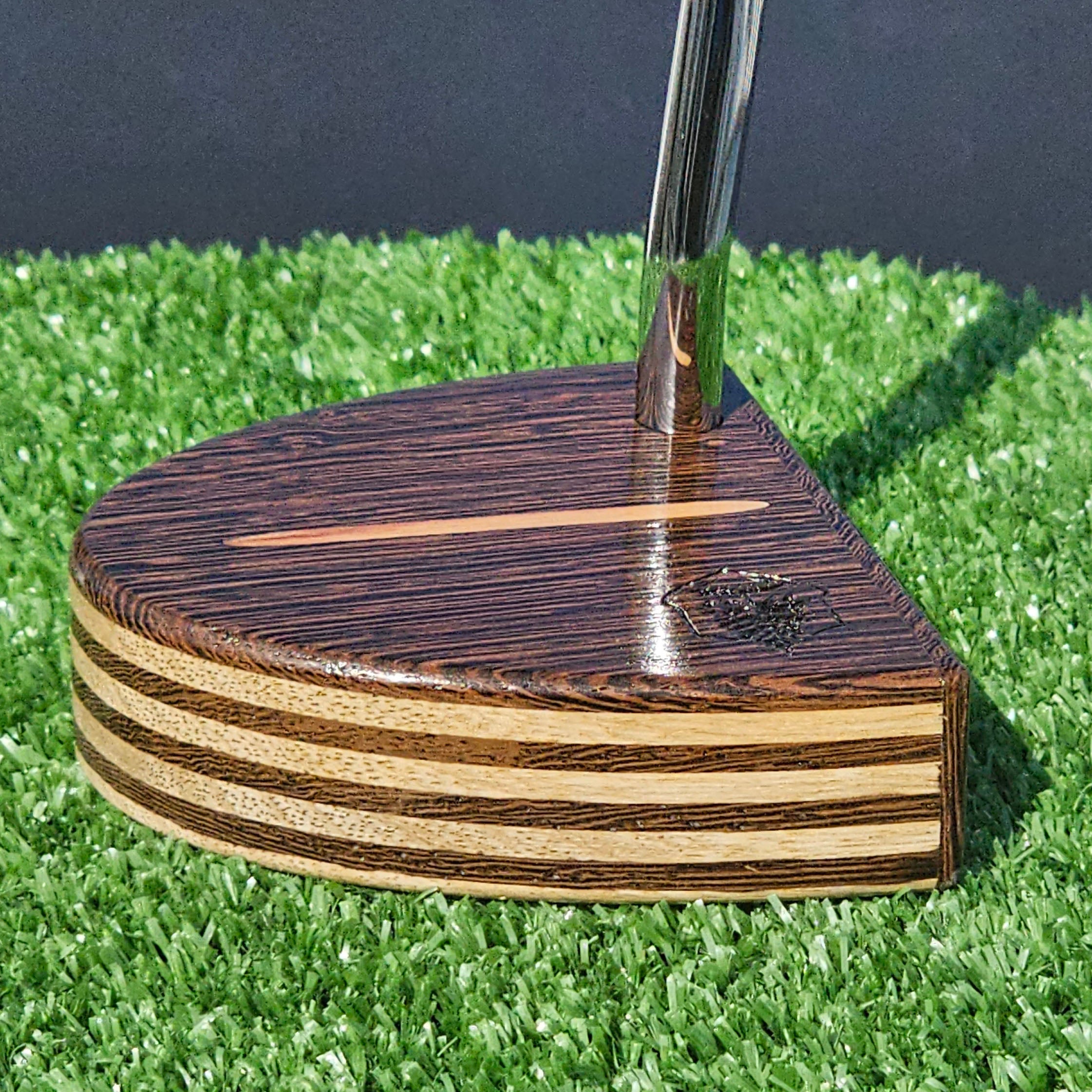 Wenge exotic wood Woodford putter with inlay and layered white limba body