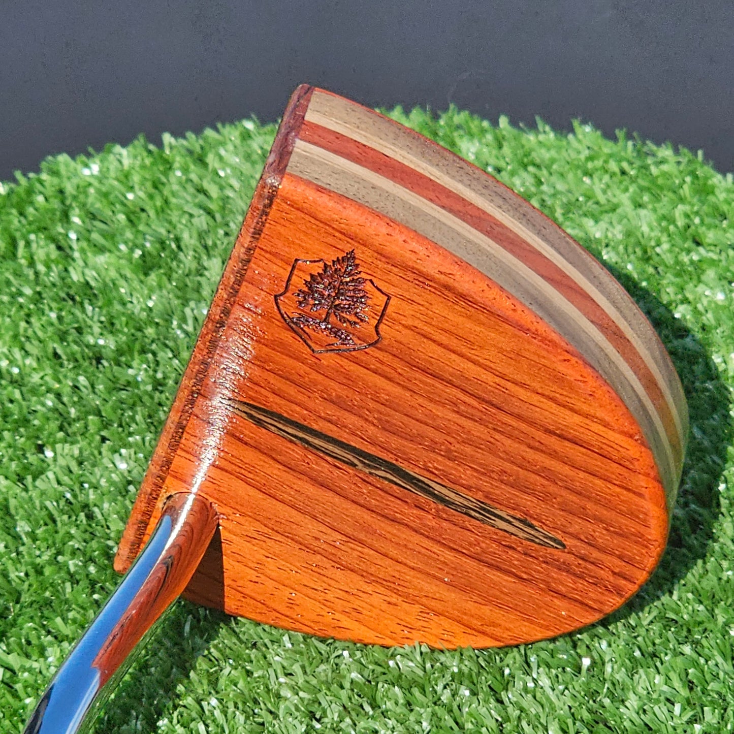 Padauk exotic wood Woodford putter with inlay and walnut layered body