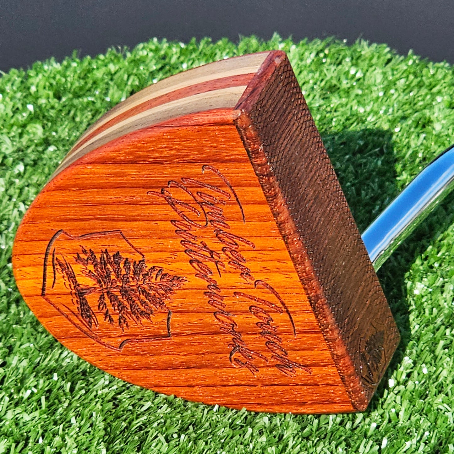 Padauk exotic wood Woodford putter with inlay and walnut layered body