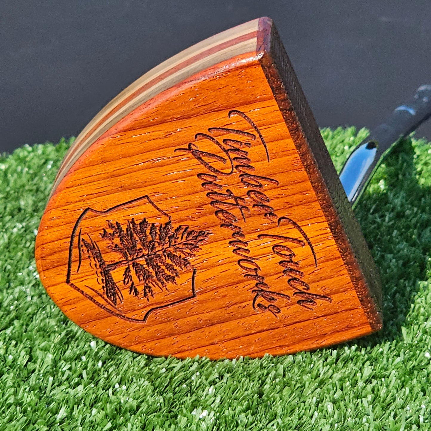 Padauk exotic wood Woodford putter with inlay and walnut layered body