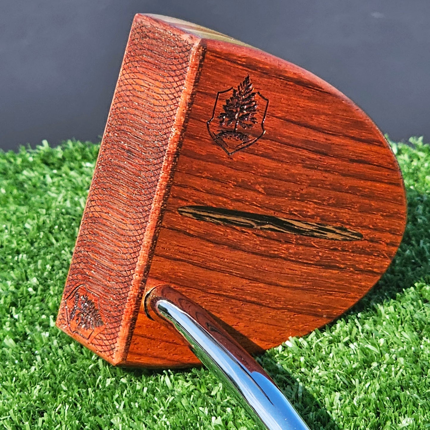 Padauk exotic wood Woodford putter with inlay and walnut layered body