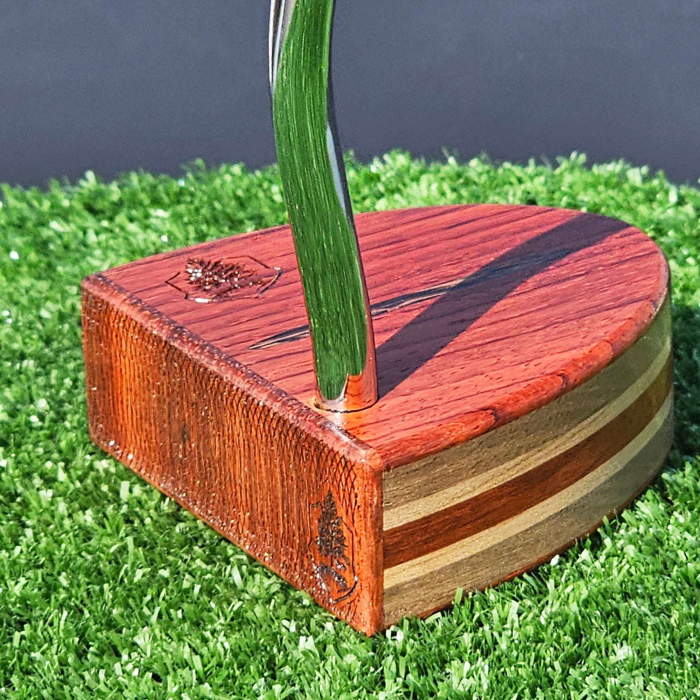 Padauk exotic wood Woodford putter with inlay and walnut layered body