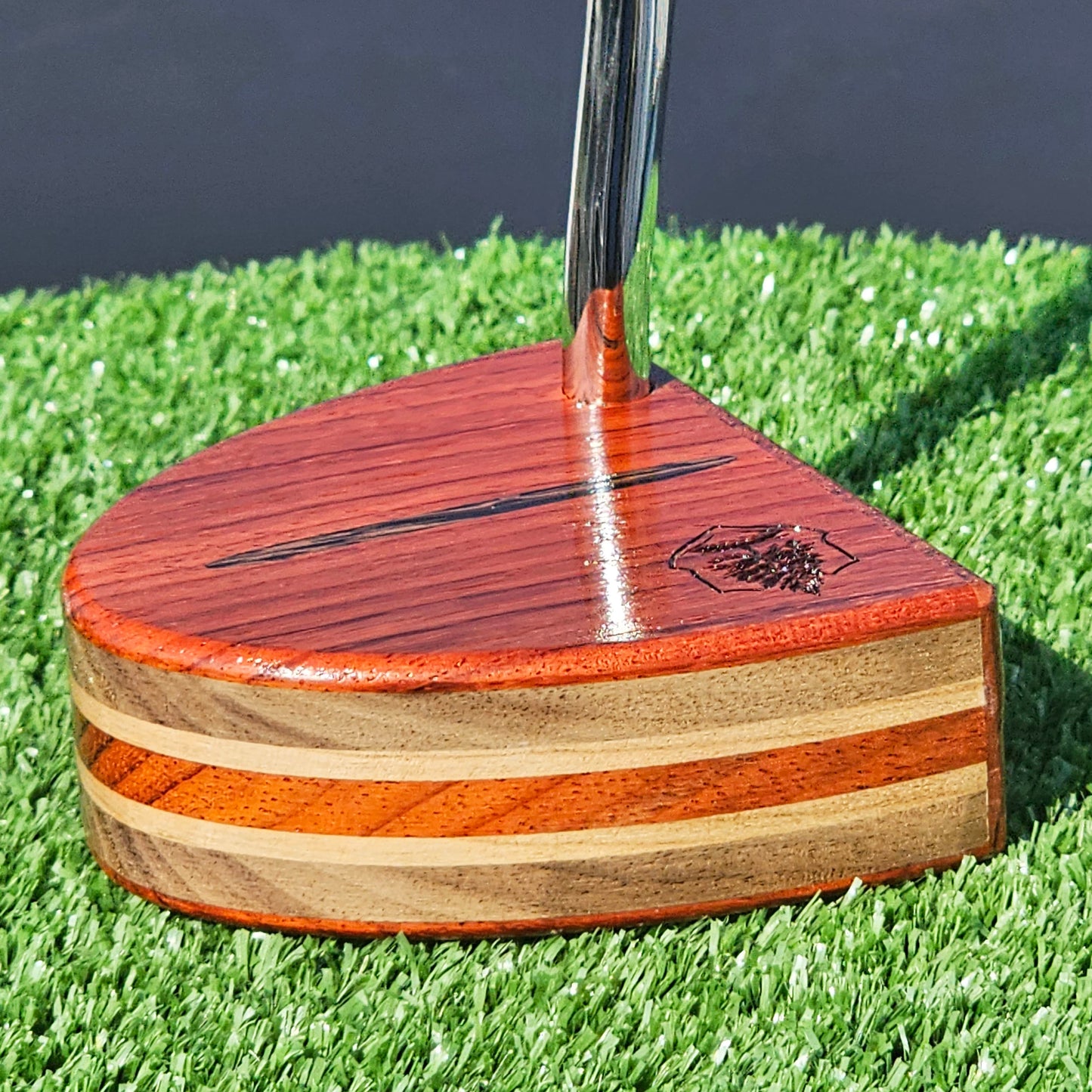 Padauk exotic wood Woodford putter with inlay and walnut layered body