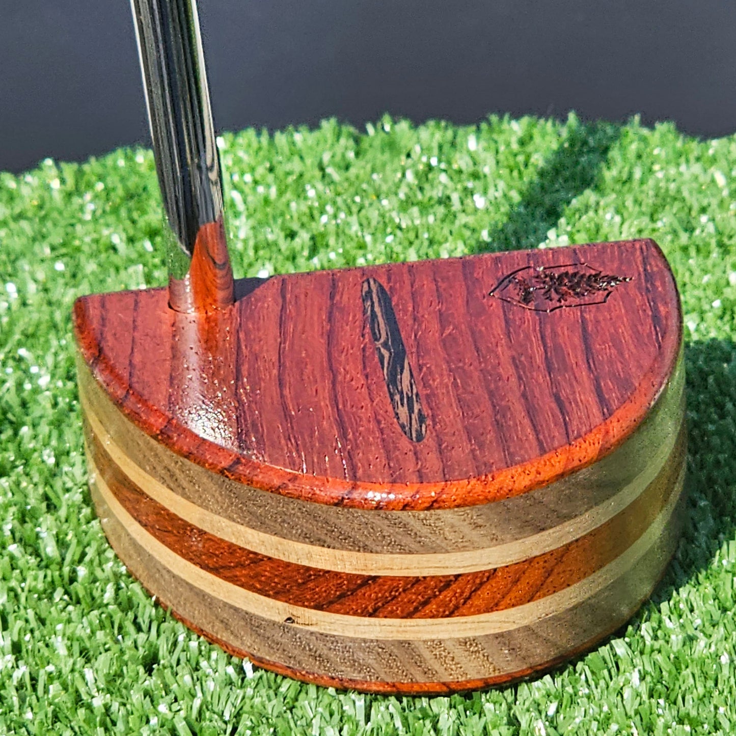 Padauk exotic wood Woodford putter with inlay and walnut layered body