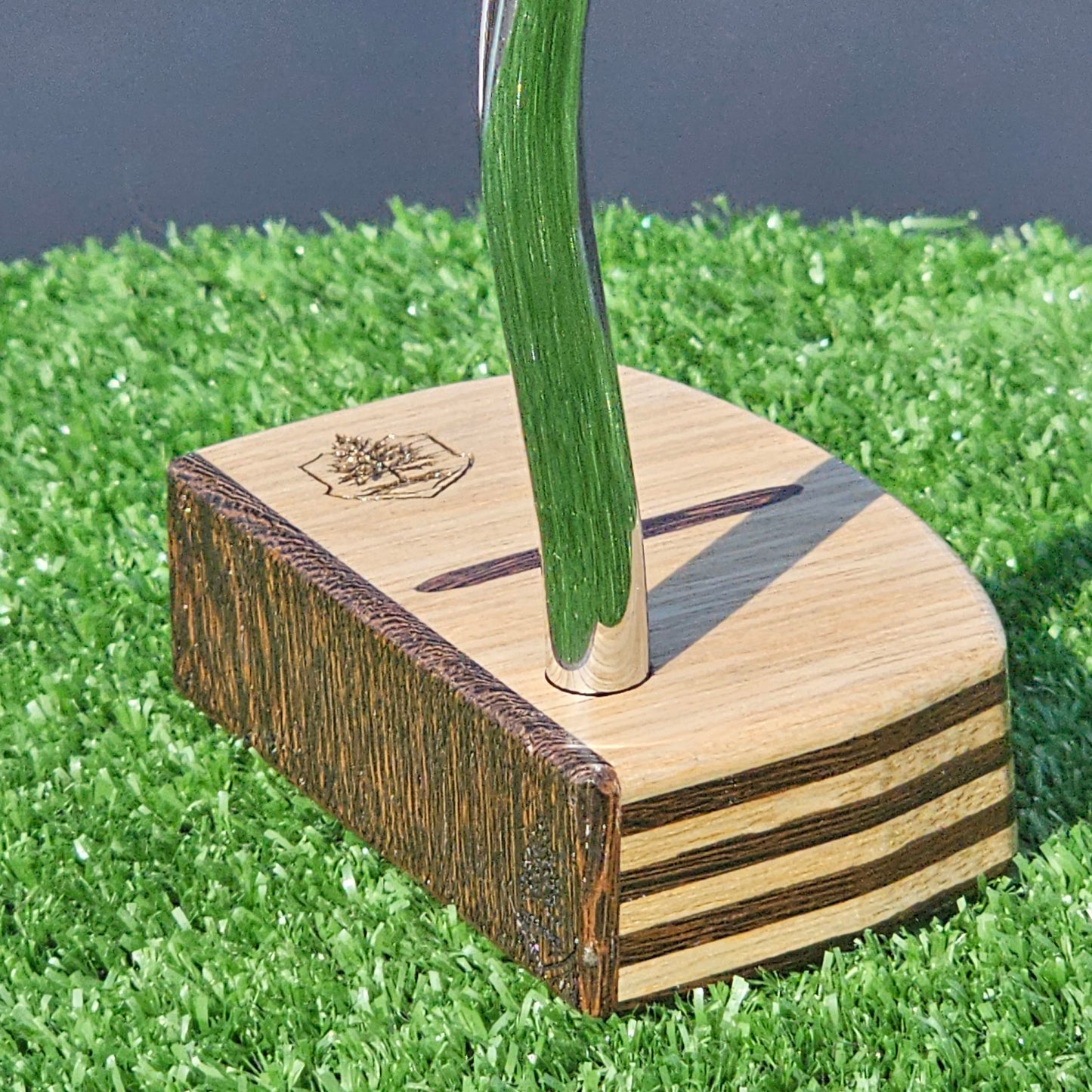 White Limba exotic wood putter with Wenge inlay and layered exotic wood body