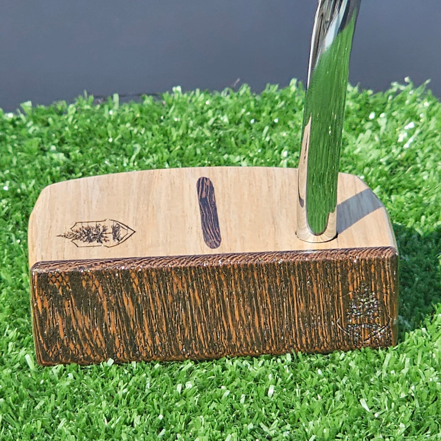 White Limba exotic wood putter with Wenge inlay and layered exotic wood body