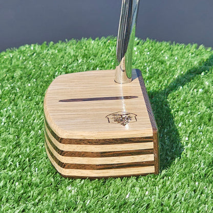 White Limba exotic wood putter with Wenge inlay and layered exotic wood body