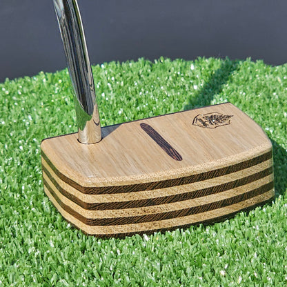 White Limba exotic wood putter with Wenge inlay and layered exotic wood body