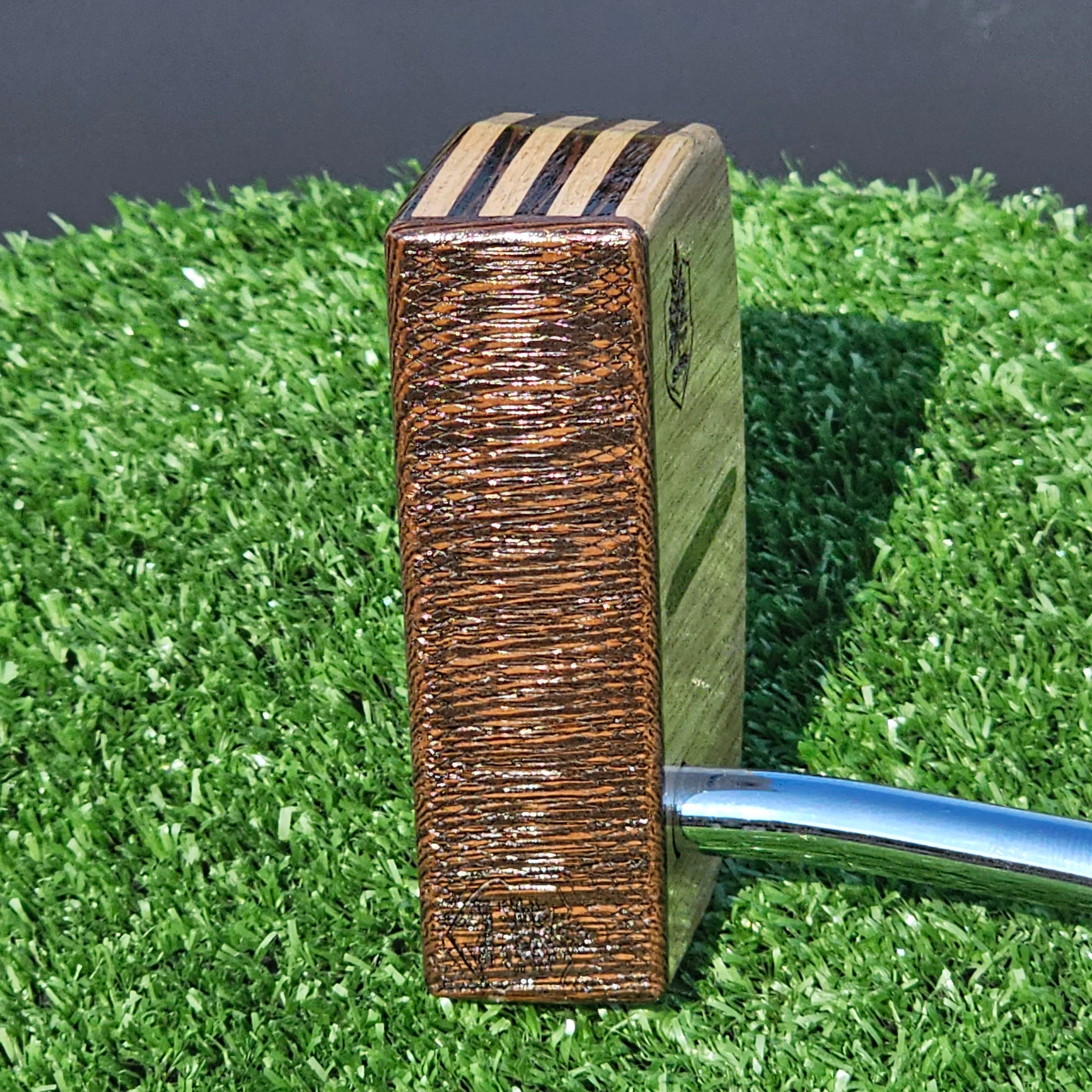 White Limba exotic wood putter with Wenge inlay and layered exotic wood body