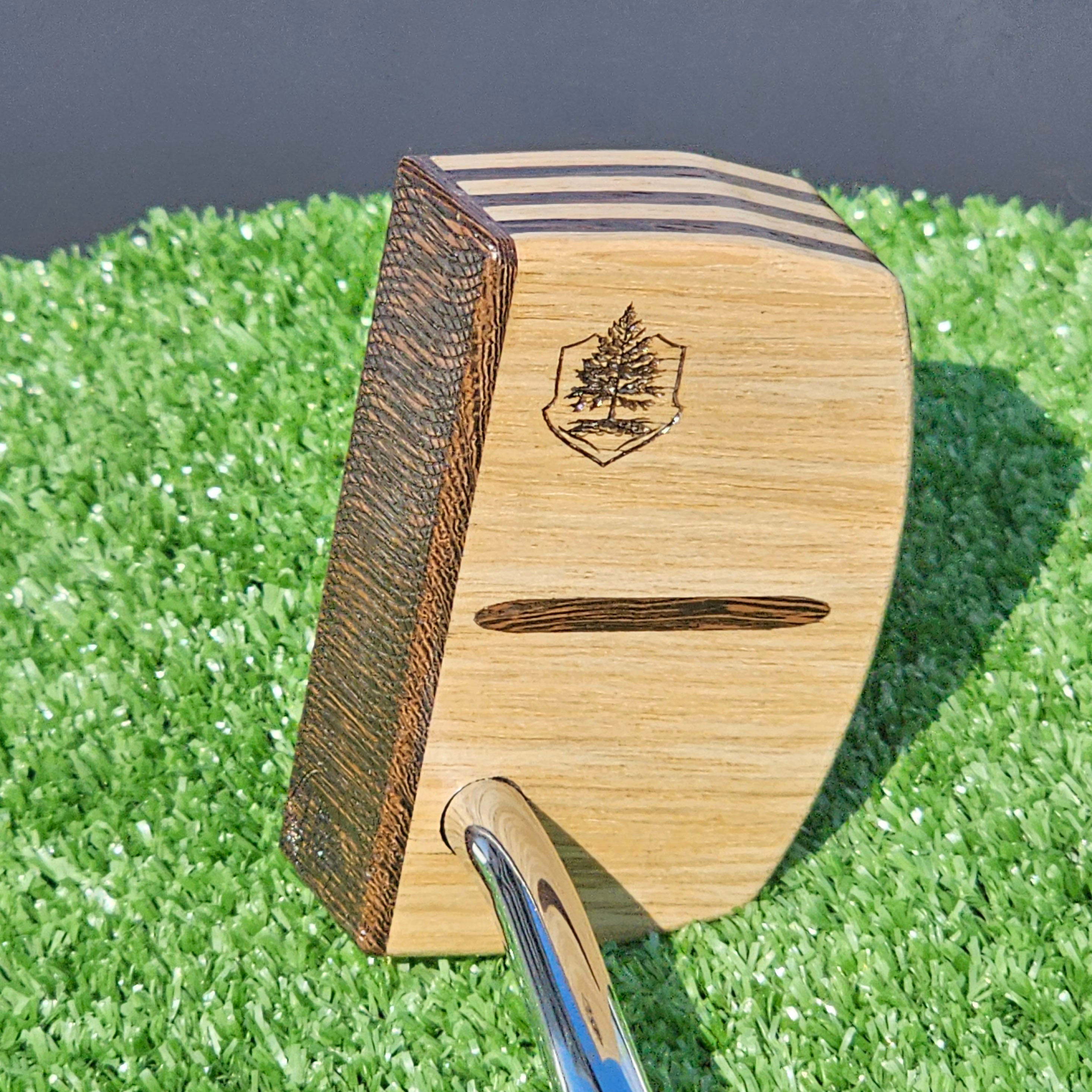 White Limba exotic wood putter with Wenge inlay and layered exotic wood body