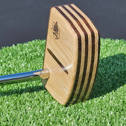 White Limba exotic wood putter with Wenge inlay and layered exotic wood body