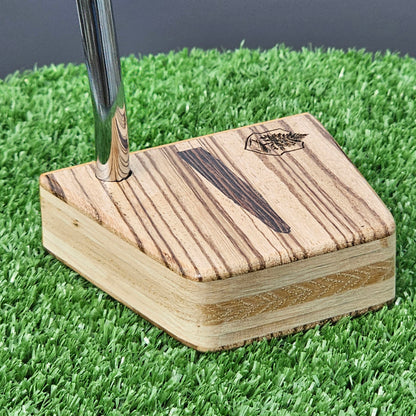 Zebrawood Timberwolf style exotic wood golf putter with oak body