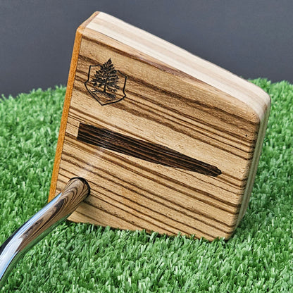 Zebrawood Timberwolf style exotic wood golf putter with oak body