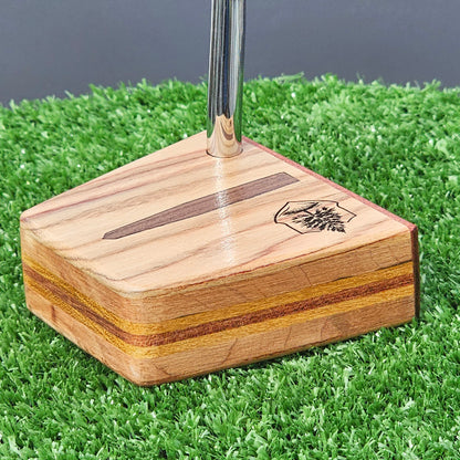 Canarywood and cedar layered putter with Paduak wood faceplate