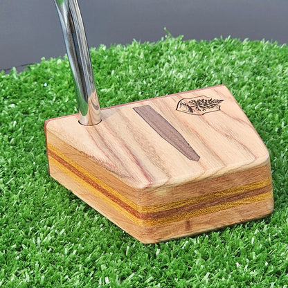 Canarywood and cedar layered putter with Paduak wood faceplate