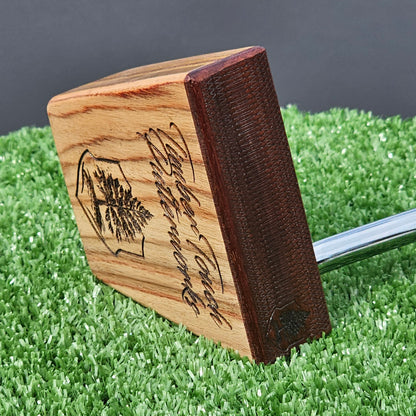 Canarywood and cedar layered putter with Paduak wood faceplate