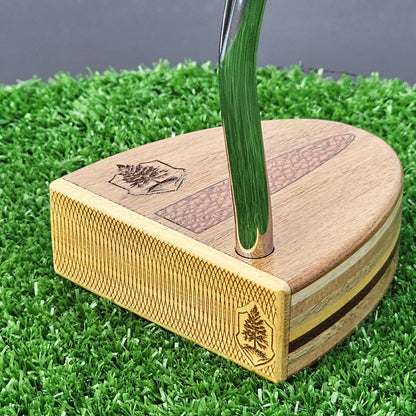 Teak wood putter with Lacewood inlay and layered multiwood body