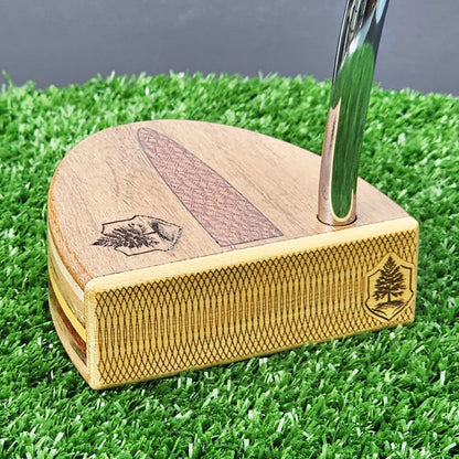 Teak wood putter with Lacewood inlay and layered multiwood body