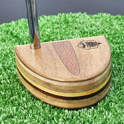 Teak wood putter with Lacewood inlay and layered multiwood body