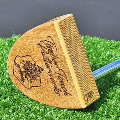 Teak wood putter with Lacewood inlay and layered multiwood body