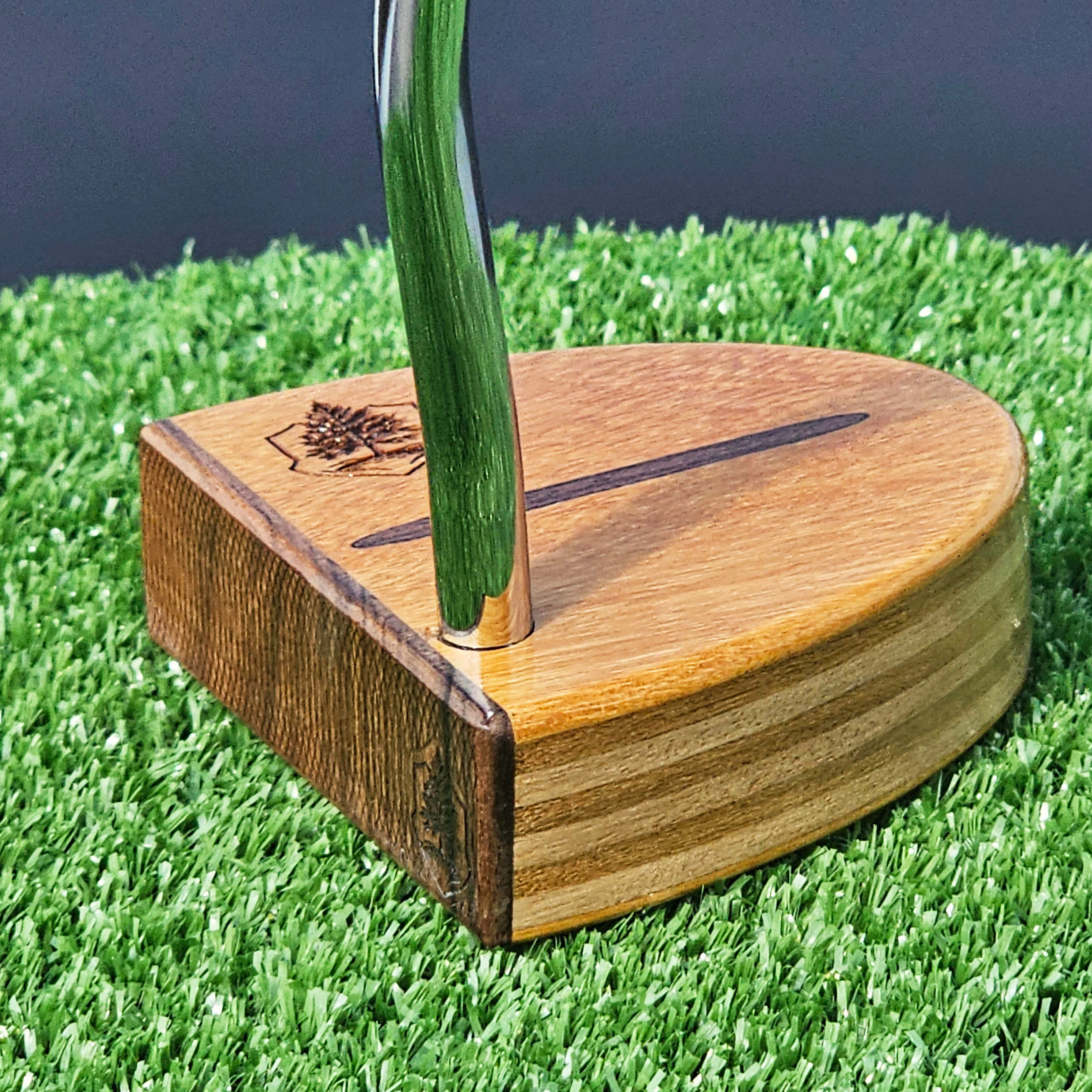 Osage Orange exotic wood putter with walnut and mahogany layered body