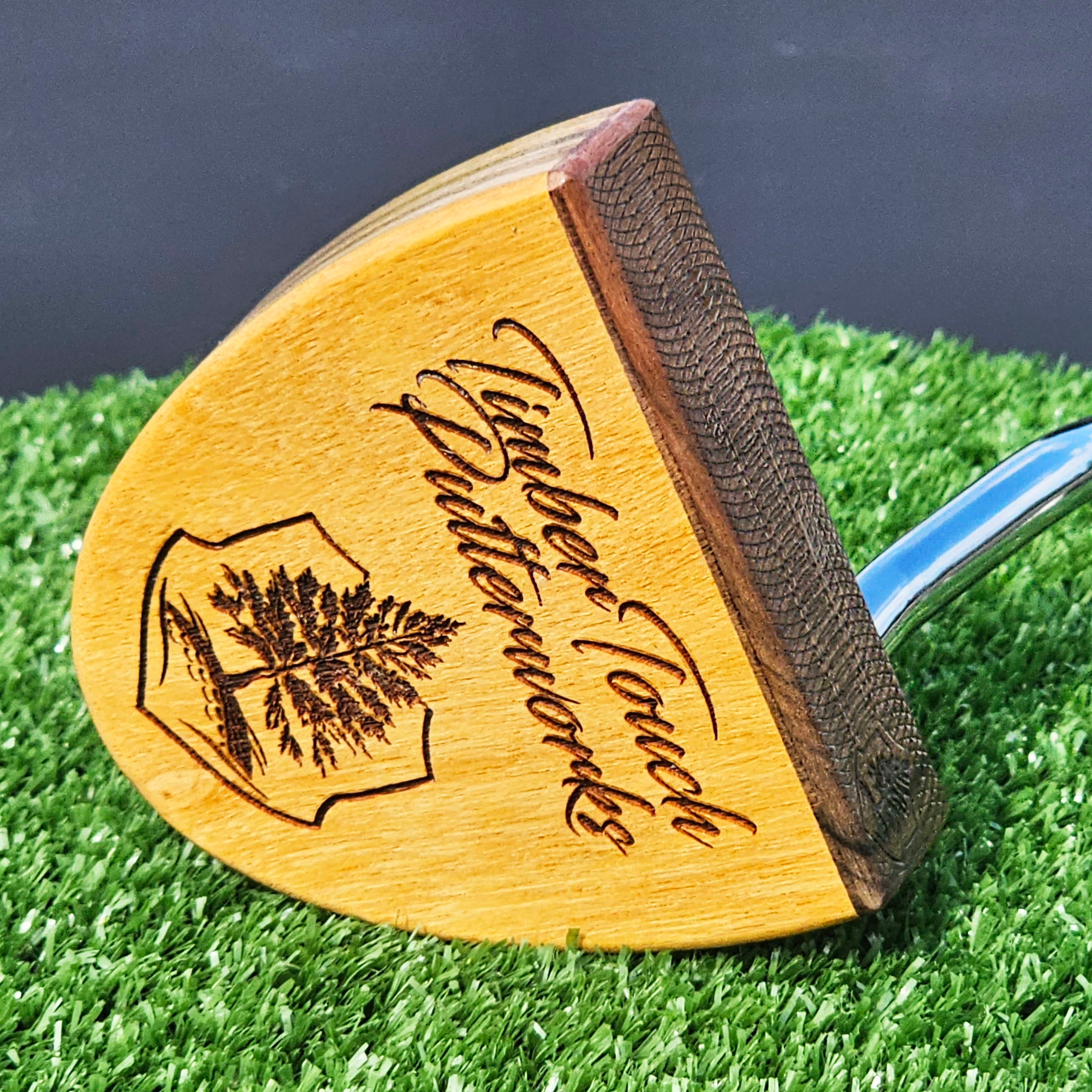 Osage Orange exotic wood putter with walnut and mahogany layered body