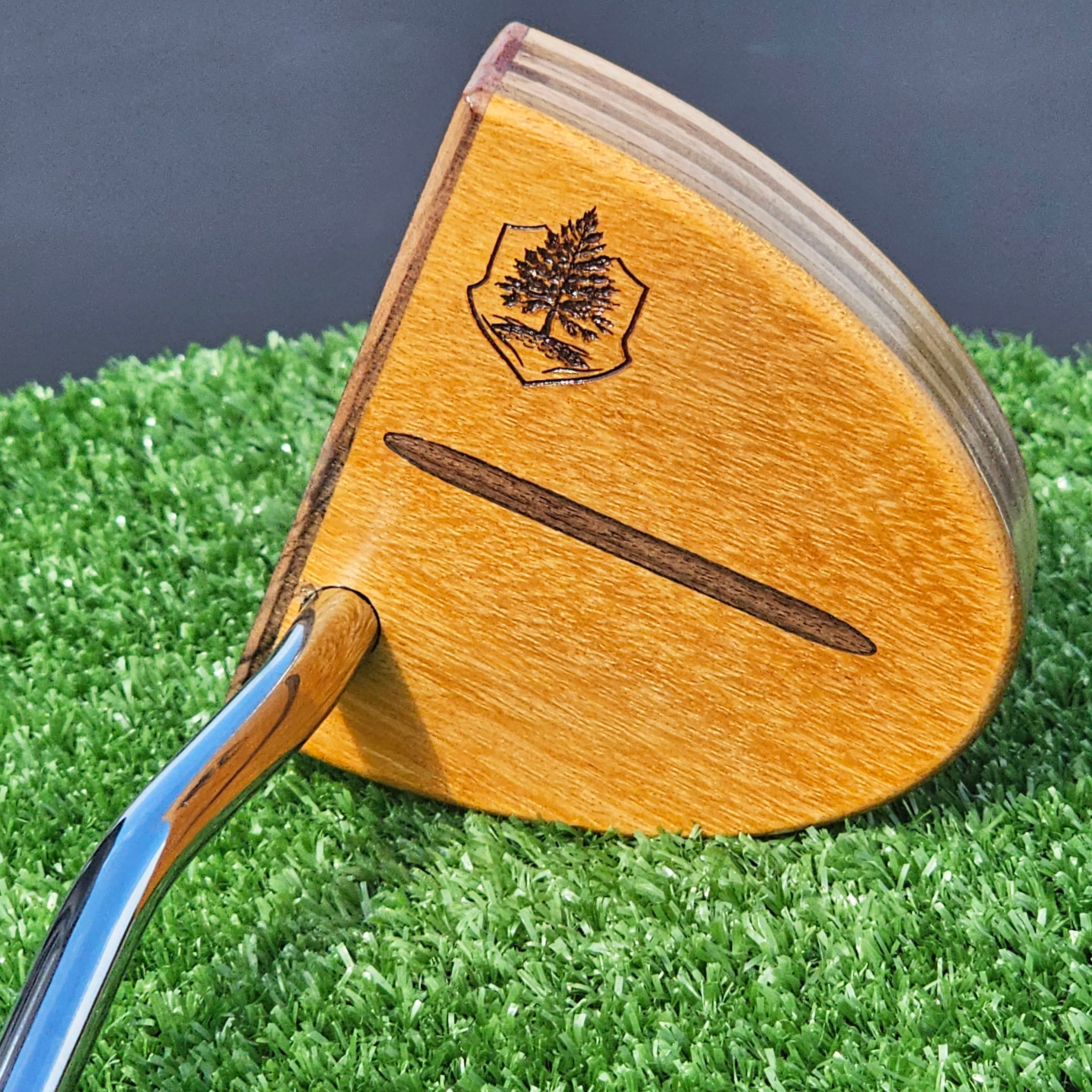 Osage Orange exotic wood putter with walnut and mahogany layered body