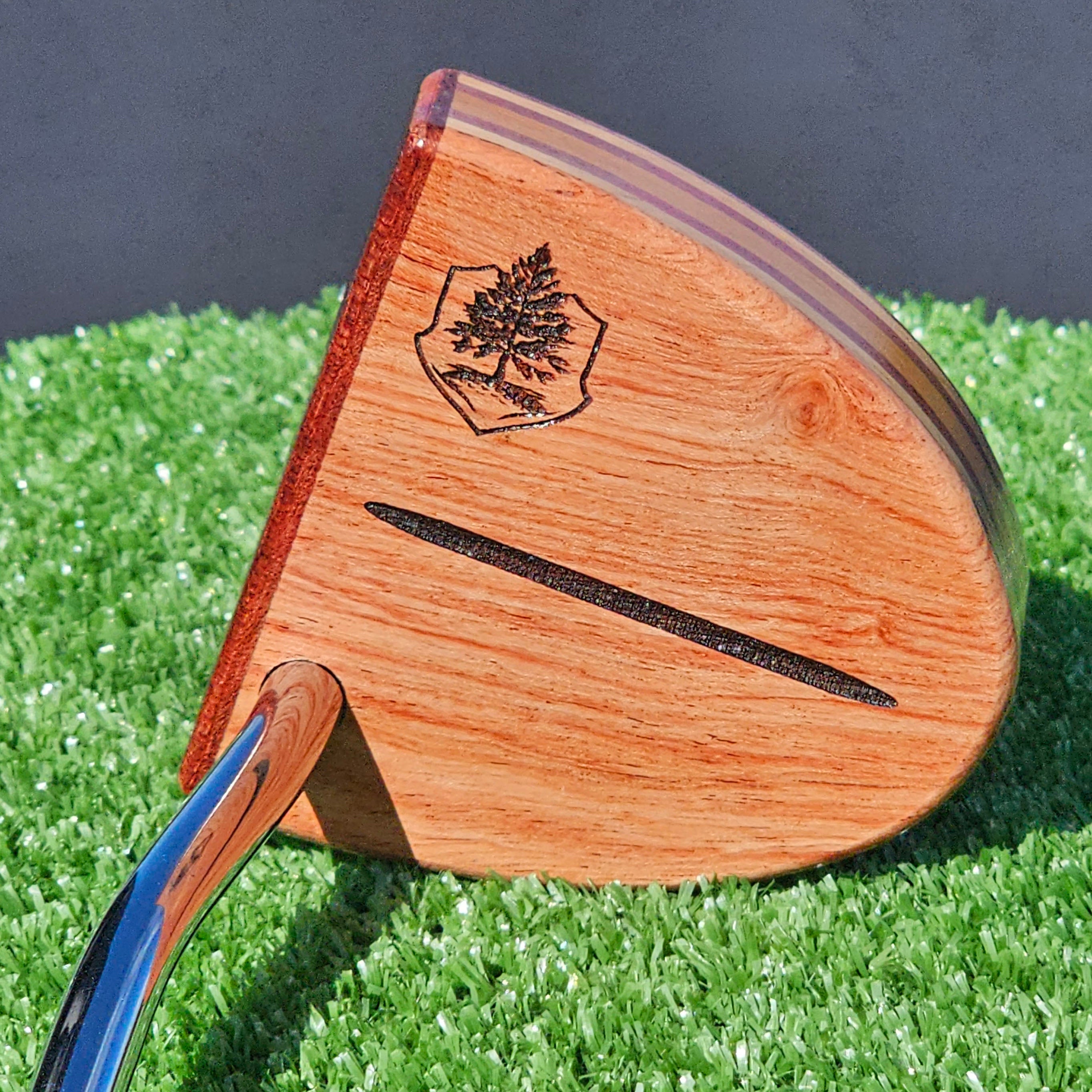 Babinga and Purpleheart exotic wood Woodford putter with layered body